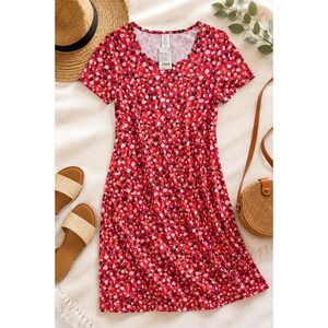 West Loop Womens Pink Orange Abstract Dot Short Sleeve Midi T-Shirt Dress Medium